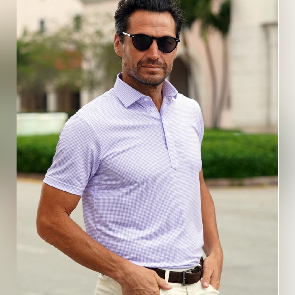 Collars & Co. Featherweight Flex Polo Lavender Micro Gingham Size 3X-Large NWT